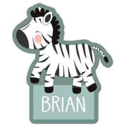 Naamstickers in vorm met een leuke zebra