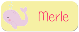 Naamstickers kind met lieve walvis type Merle