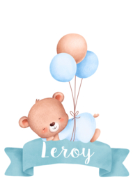 Geboortesticker full colour met een leuke beer type Leroy