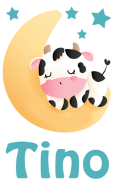 Geboortesticker full colour met leuke schattige koe type Tino