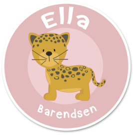 Naamstickers rond roze met een jaguar