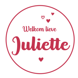 Geboortesticker full colour wit met leuke hartjes type Juliette