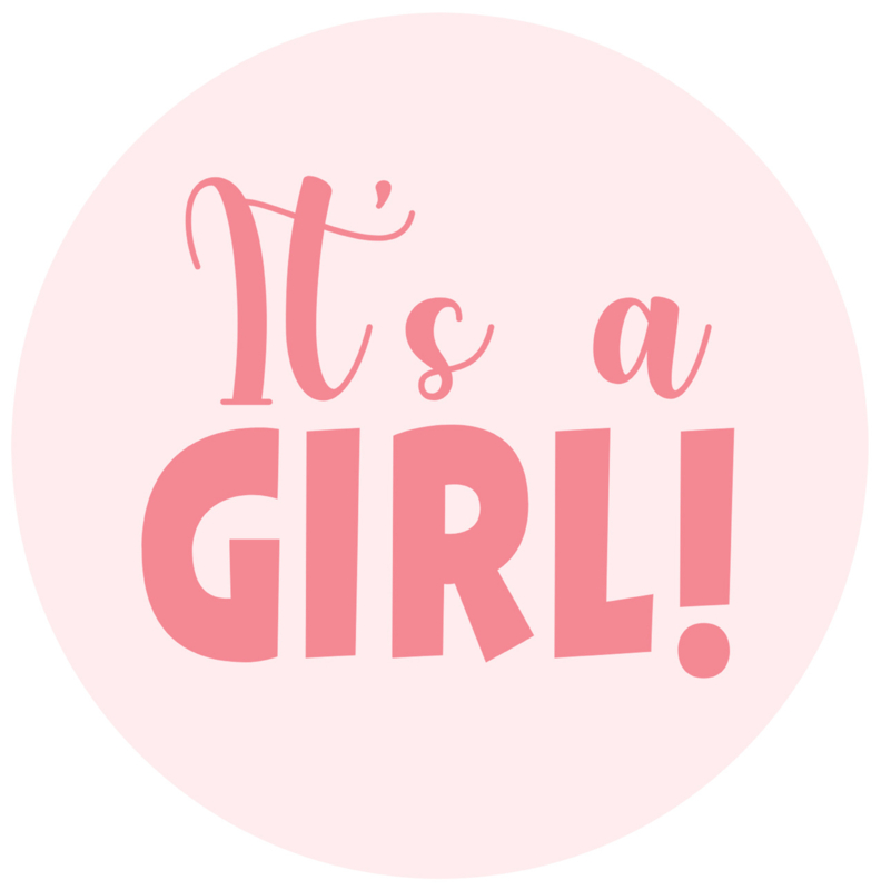Geboortesticker full colour met de tekst 'It's a girl'