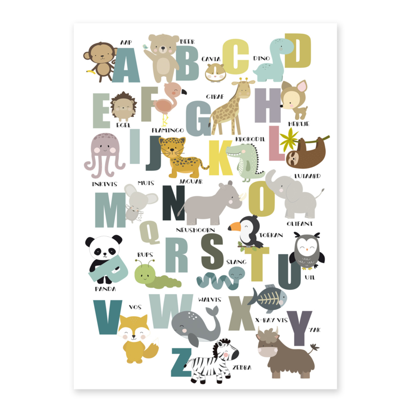 Alfabet poster met dieren - wit
