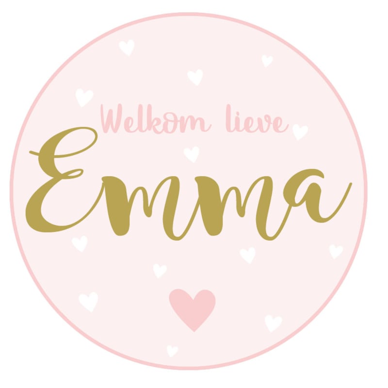 Geboortesticker full colour met hartjes type Emma