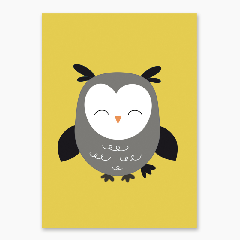 Poster geel met een uil - poster babykamer of kinderkamer | Poster voor babykamer (tip) | Geboortesticker Company