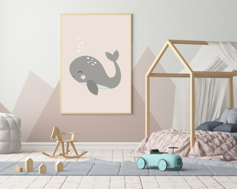 Onwijs Poster oud roze met een walvis - poster babykamer of kinderkamer BU-17