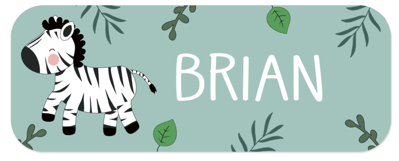 Naamstickers met een schattige zebra type Brian