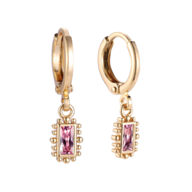 Bubbly Rectangle pink Hoop Gold-plated Earrings