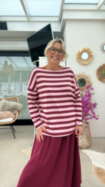 Anja brede streep bordeaux/roze