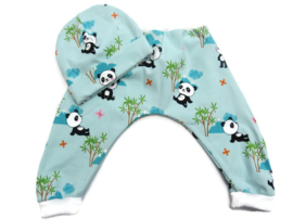 Babykleding Broekje + Mutsje Panda's licht blauw wit