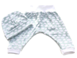 Babykleding Broekje + Mutsje Wolkjes mint groen wit