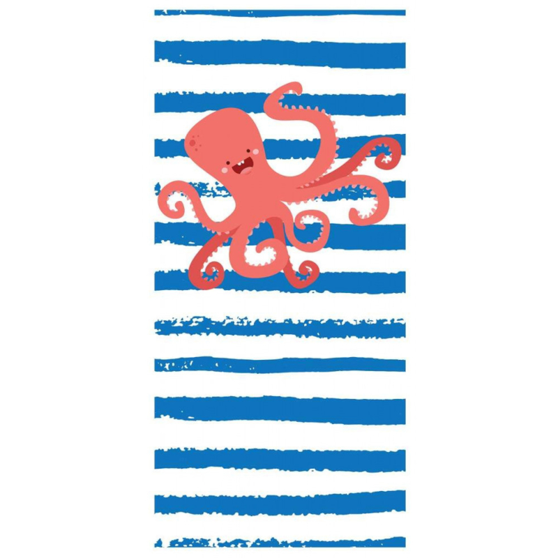 Kinder strandlaken Octopus blauw wit 150x70