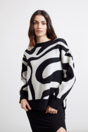 Zwart witte trui met grafische print 41173, 24 Colours