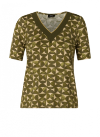 Reina top, dark olive met beige 5139, Yest