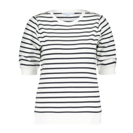 Terry stripe navy short sleeve, Red button