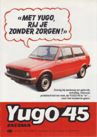 Yugo 45 leaflet, 2 pages, A4-size, Dutch language, about 1985 (Belgium)