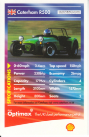 Caterham R500 collector card, small size,  Shell Optimax issue, 2002, UK