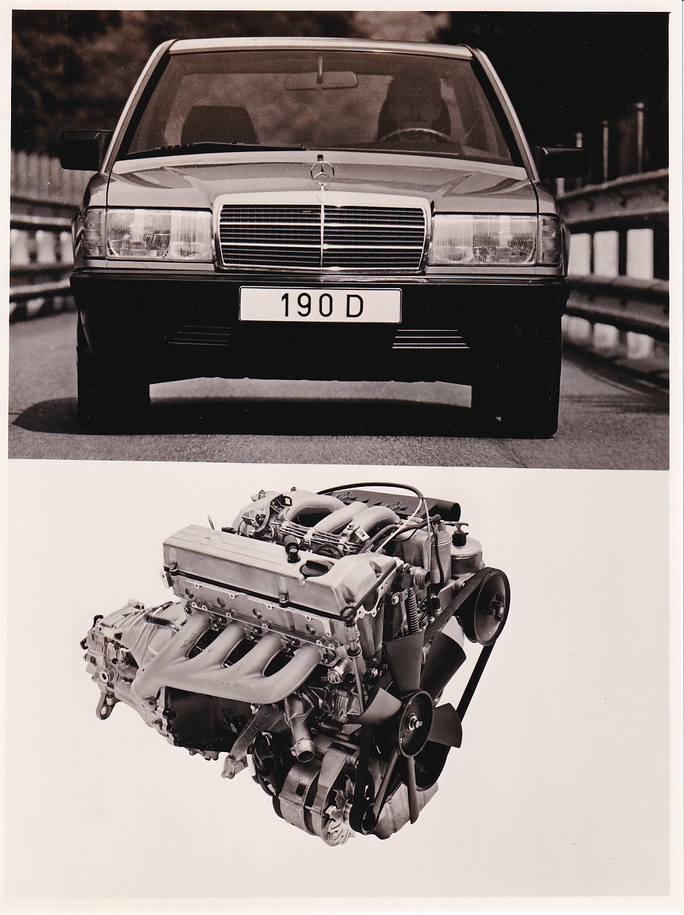 Mercedes-Benz 190 D Sedan + engine, press photo, Dutch, 1984