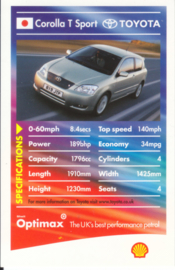 Toyota Corolla T Sport collector card, small size,  Shell Optimax issue, 2002, UK