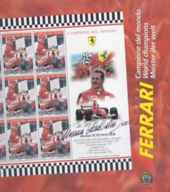 Formula 1 champion F1 Michael Schumacher 2004, folder with 15 stamps sheet and a first day cover envelope, complete set by Bolaffi
