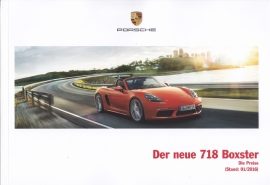 718 Boxster Pricelist  brochure,  76 pages, 01/2016, German language