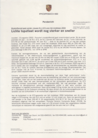 Porsche 911 GT2 Press sheet 2004, comes with color photo, importer-issued,  Dutch text