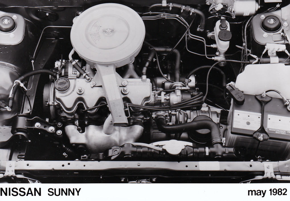 Nissan Sunny engine, press photo, Belgium, 05/1982