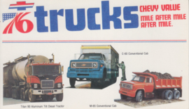 Chevy Trucks, 3 heavy-duty models, US postcard, standard size, 1976