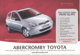 Yaris Hatchback postcard, A6-size, UK dealer issue, English language, 2002
