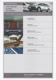 Allrad quattro Ltd Edition package leaflet, 1 page, c2002, Swedish language