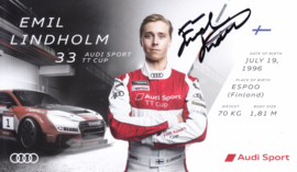 Racing driver Emil Lindholm, signed postcard 2016 season, English language