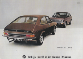 Marina II 1.8 2-Door GT brochure, 4 pages, A4-size, 1976, Dutch language