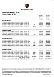 Pricelist Belgium MY 2011, 2 page sheet, 06/2010, Dutch & French