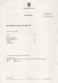 Porsche Cayenne V6 SUV, 24 Press sheets, 11/2003, comes with color photo, importer-issued,  Dutch text