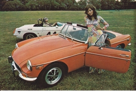 MG B Convertible, continental size postcard, USA, 1971