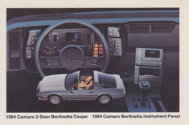 Camaro Berlinetta Coupe & dashboard,  US postcard, standard size, 1984
