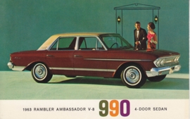 Ambassador V8 990 4-Door Sedan, US postcard, standard size, 1963, # AM-63-2037K