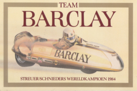 Barclay Moped Sidecar world champion 1984, sticker, 13,5 x 9 cm, English