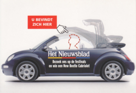 New Beetle Cabriolet postcard, Boomerang freecard, Dutch language, Belgium