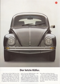 Beetle Final Edition brochure, 4 pages,  A4-size, German language, about 1986
