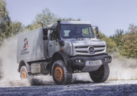 Unimog Rally vehicle, A6-size postcard, Mercedes-Fan World # 01/2015, German