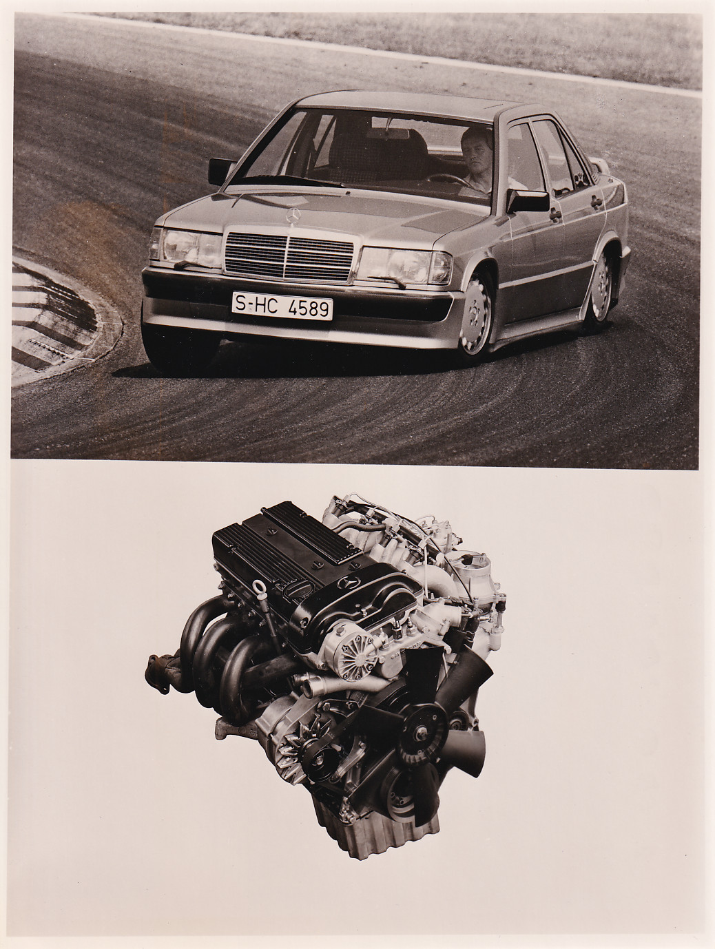 Mercedes-Benz 190 E 2.3-16 Sedan + engine, press photo, Dutch, 1984