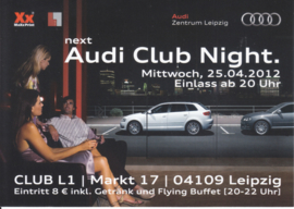 Audi Club night Leipzig postcard, A6-size, German language, 04/2012, Austria