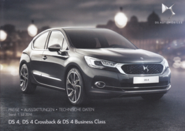 DS 4 prices & specifications brochure, 24 pages, 07/2016, German language