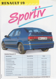 19 Hatchback / 19 Chamade Sedan accessories leaflet, 2 pages, 12/1989, German language