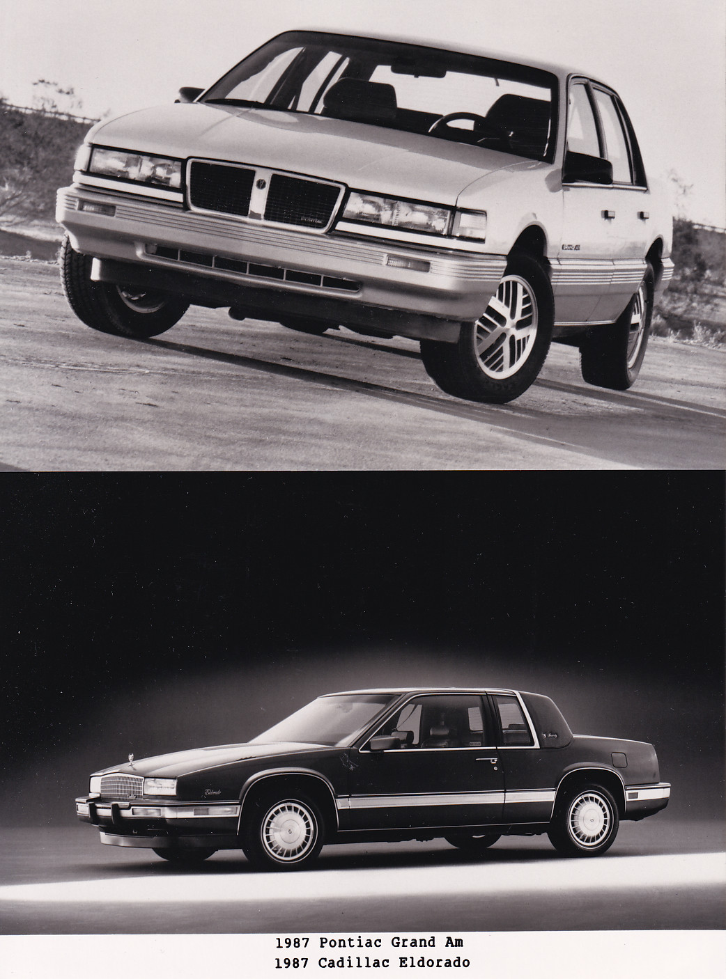 Cadillac Eldorado & Pontiac Grand Am, press photo, USA, 1987