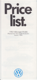 Volkswagen UK Price List folder, 12 pages, Autumn 1984, English language