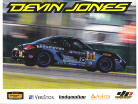 Cayman racer with driver Devin Jones, stiff USA leaflet, 2 pages, about 2015, English language