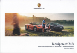 718 Boxster & Cayman tequipment pricelist brochure,  44 pages, 04/2016, German language